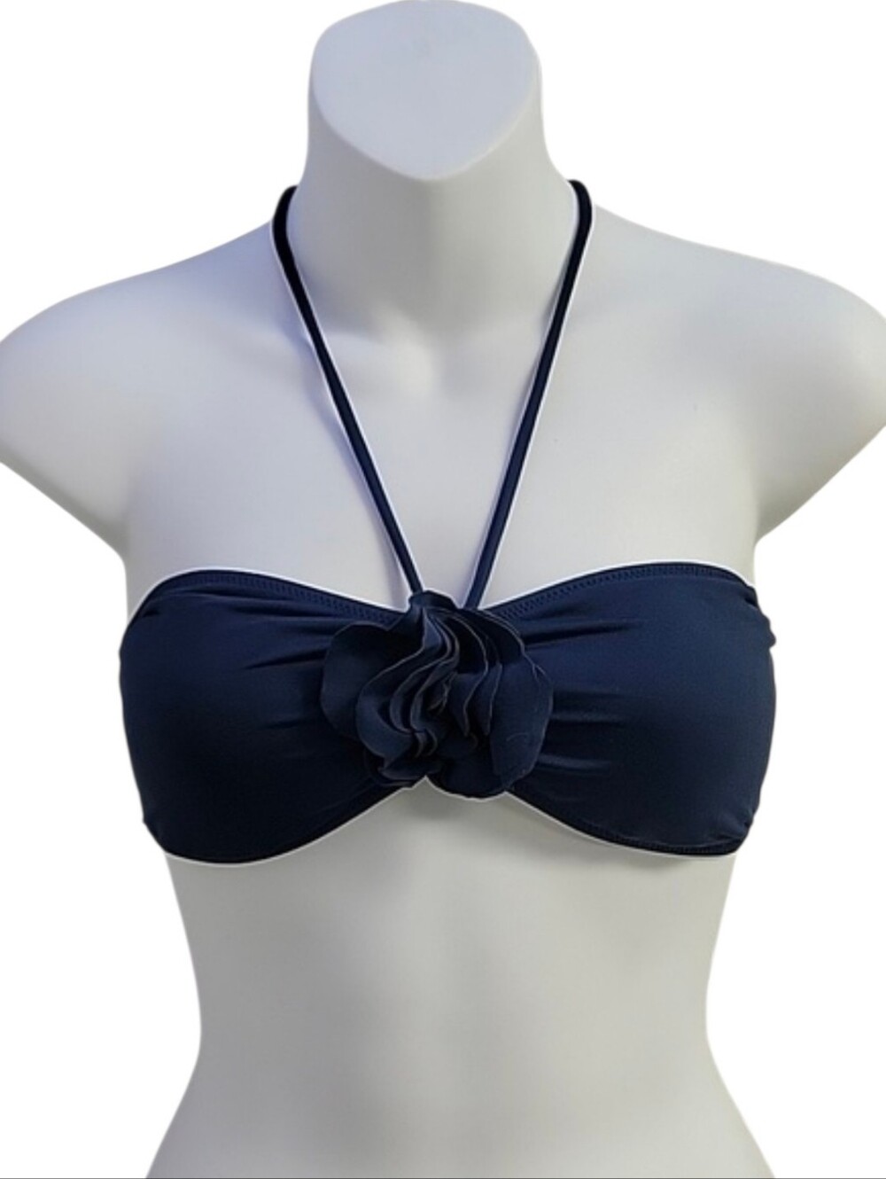 Hollister Navy Blue Rosette Bandeau Halter Bikini Top